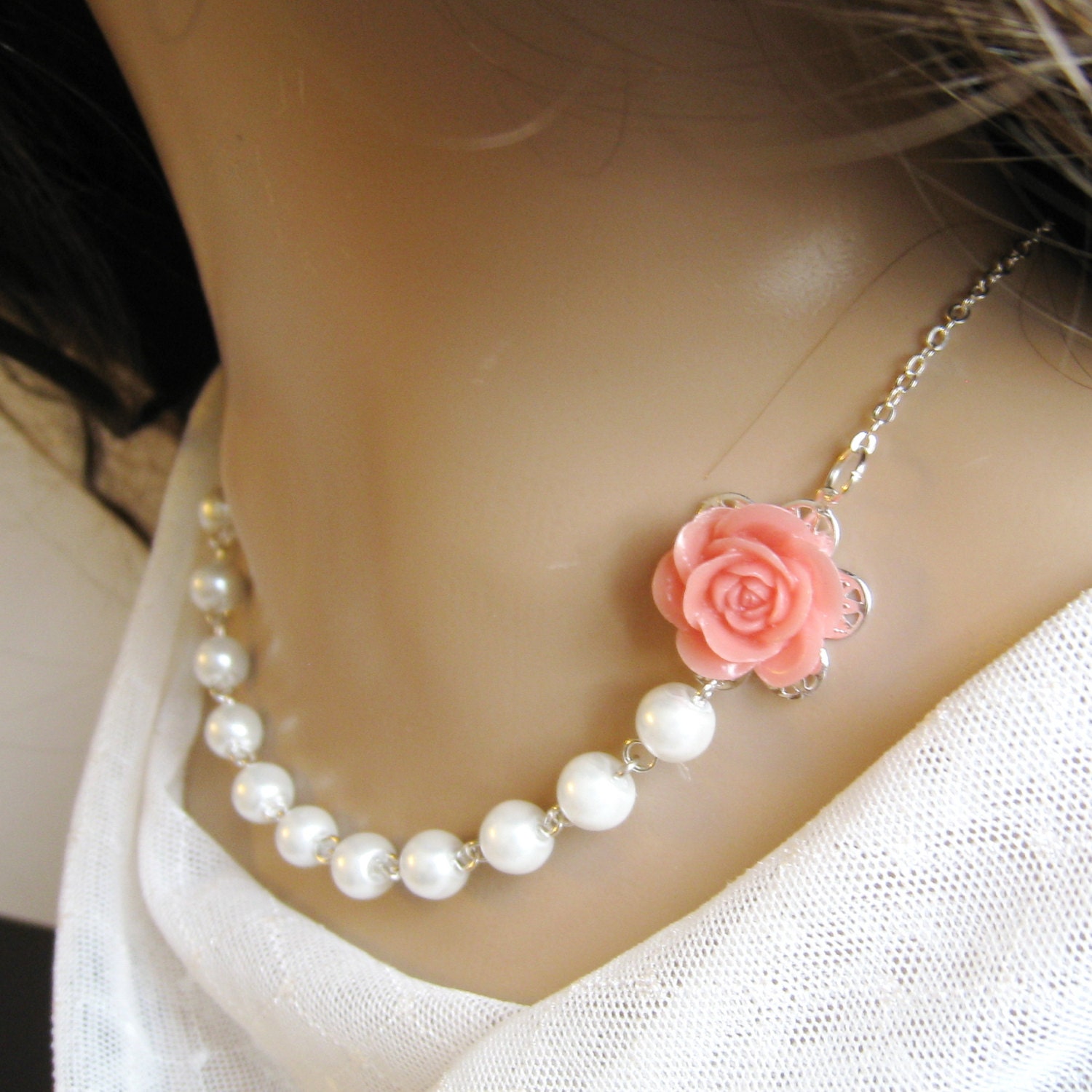 SET of 8 Rose pearl necklace bridesmaid necklace flower