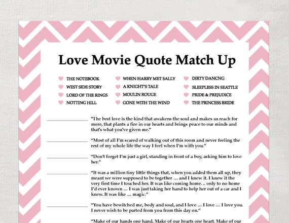 INSTANT Love Quote matchup- Instant Download - Bridal Shower Game ...