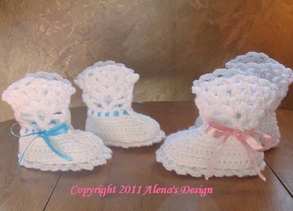 Crochet Pattern 029 White Lace Top Booties Baby Booties