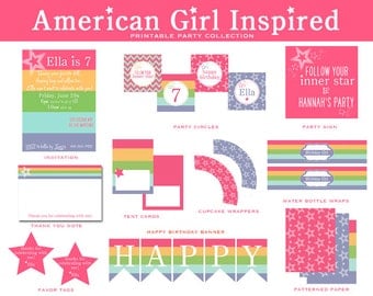 AMERICAN GIRL DOLL Inspired Birthday Party Collection, Slumber Party - Customized Party Package (American Girl Invitation and Decorations)