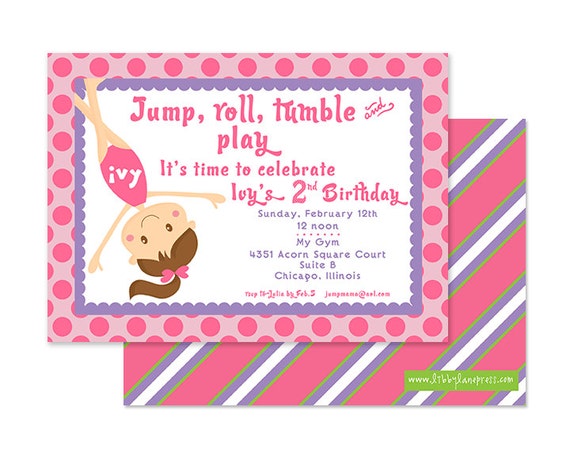 GYMNASTICS BIRTHDAY Party Invitation, pink and purple Il_570xn
