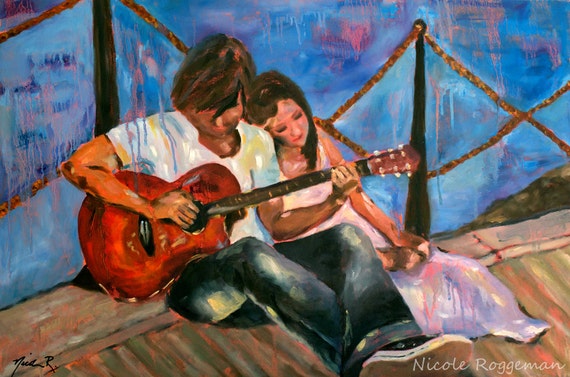 ArtÃ­culos similares a Arte romÃ¡ntico, niÃ±o tocando guitarra, pinturas