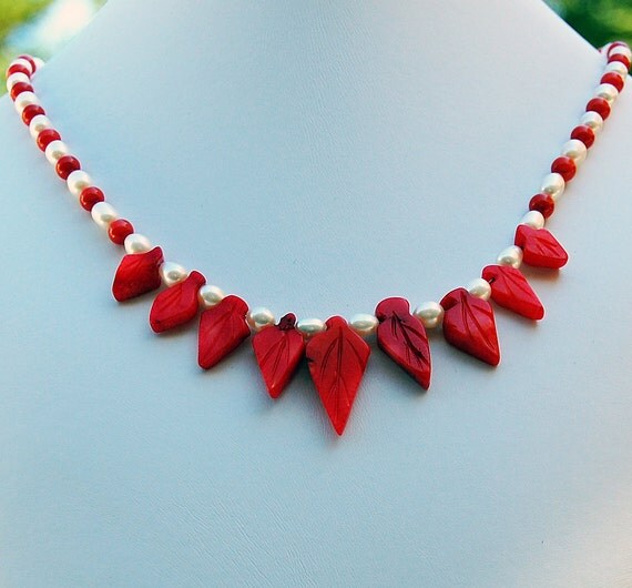 Coral Leaf Pearl Hawaiian Handmade Designer Necklace