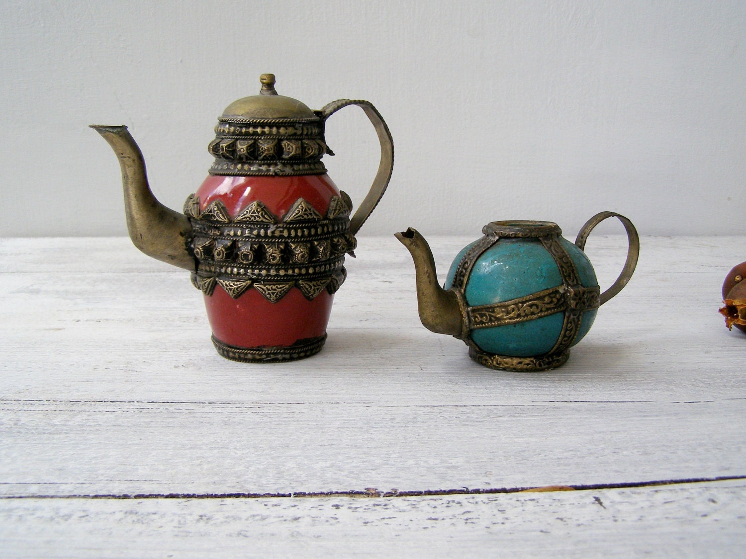 Oriental Brass Ceramic decorative Teapot set Pottery by MeshuMaSH