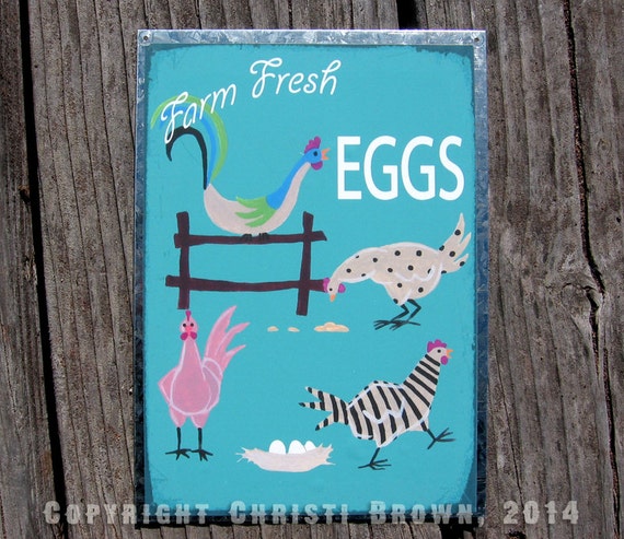 Chicken Coop Egg sign metal yard art fence decor tin outdoor Farm art