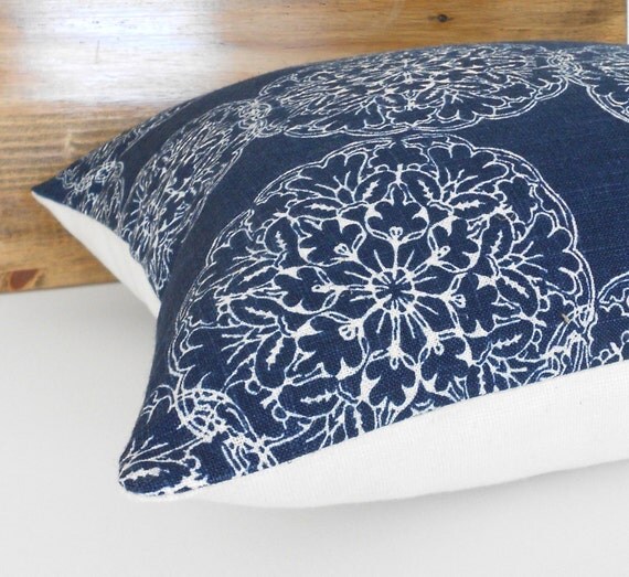 Navy medallion decorative throw pillow cover by pillowflightpdx