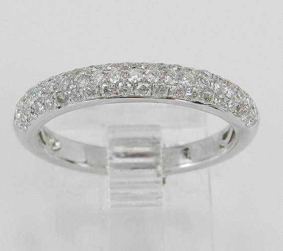 Pave Set Diamond Wedding Ring Anniversary Band 18K White Gold Size 5 ...