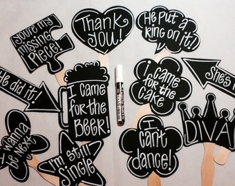 Chalk Marker PLUS 10 BLANK Chalkboard Photo booth Props Speech Bubble Props Chalk Board Photobooth Props Wedding Photo PropsShips Quickly