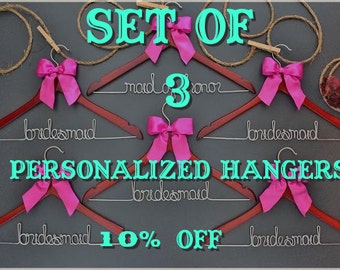 Set of 3 personalized hangers - perfect for bridal party