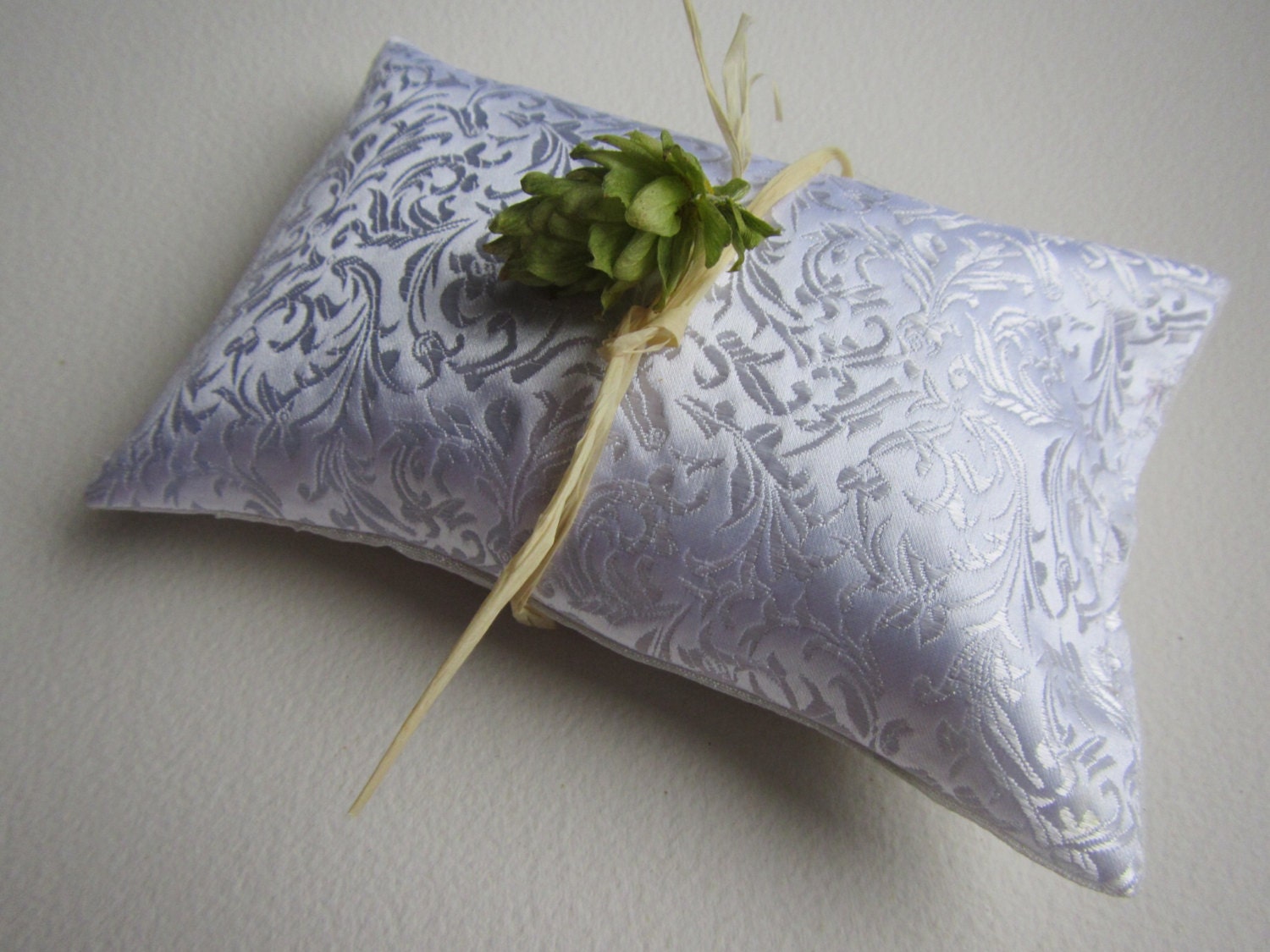 Luxurious Hops Pillow Brocade Snowy White Floral Swirl