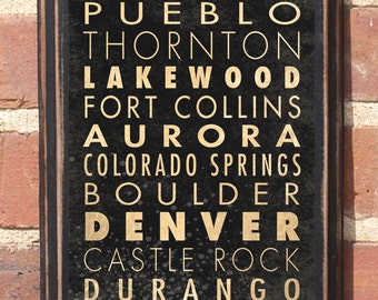 Colorado CO Cities Wall Art Sign Plaque Gift Present Home Decor Vintage Style Denver Boulder Pueblo Colorado Springs Aurora Antique