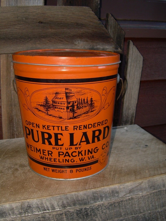 Old Tin Metal Lard Bucket Fort Henry Brand Wheeling WV