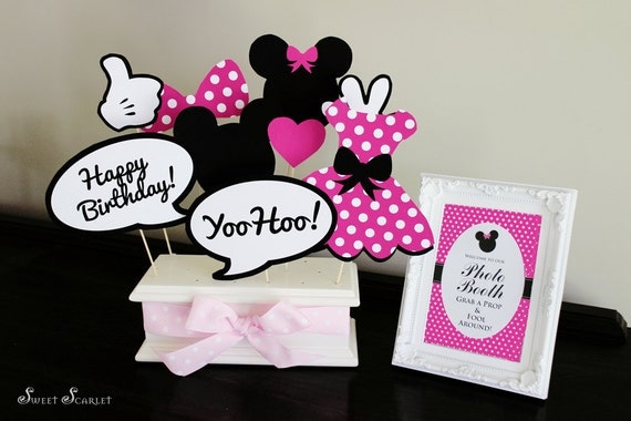MINNIE Mouse Photo Booth Props in Hot Pink - Print your own - Digital File - Immediate Download Il_570xn
