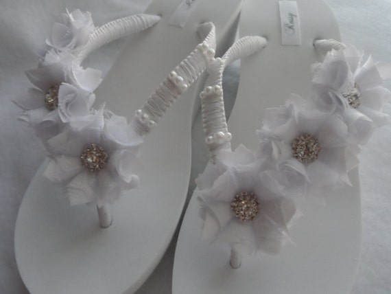 Wedge White Bridal Flip-Flops / Wedding White Flip Flops