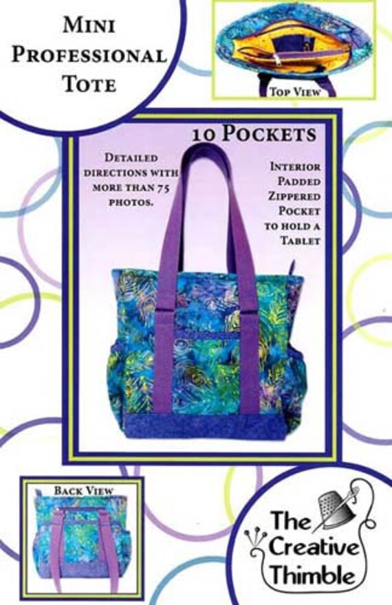 Items similar to Tote Bag Pattern Mini Professional Tote Pattern Creative Thimble Designs on Etsy