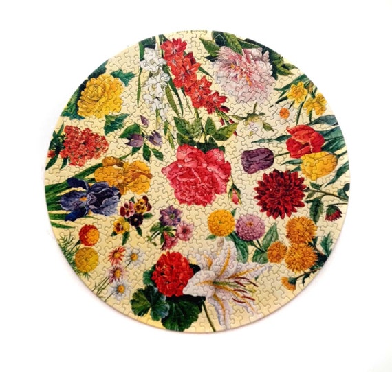 Jigsaw Puzzle- Springbok Circular Puzzle - Garden Flowers - Vintage 1960s -  Maynard Reece - Floral Puzzle - Flowers - Gifts For Her