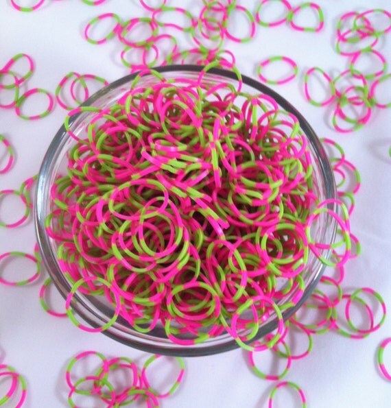 Pink & Green TIE DYE Rubber Bands Refill for Rainbow Loom with Clips