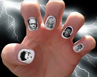 Classic Horror Movie Monsters // Frankenstein // Halloween // Dracula // Nail Decals Transfer Nail Stickers // Freddie Kreuger