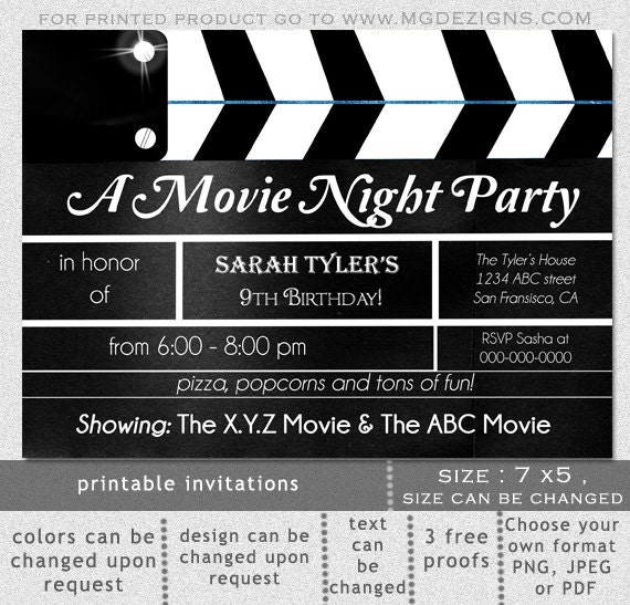Items Similar To Printable Movie Clapboard Movie Night Birthday Party 