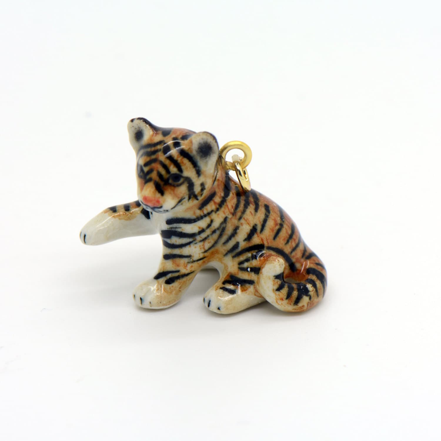 1 Porcelain Tiger Cub Pendant Hand Painted Glaze Ceramic