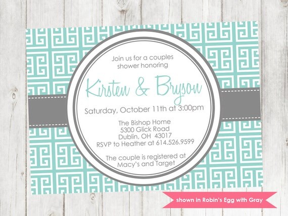 Printable Couples Shower Invitation - Shower Themed Greek Keys Invite - Colors and Text Customizable Il_570xn