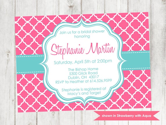 Bridal Shower Invitation - Printable Shower Themed Quatrefoil Invite - Colors and Text Customizable Il_570xn