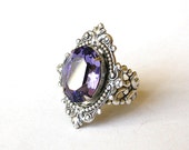 Silver Swarovski Cocktail Ring Tanzanite Lilac Violet Swarovski Crystal Ring Victorian Ring - Gothic Jewelry