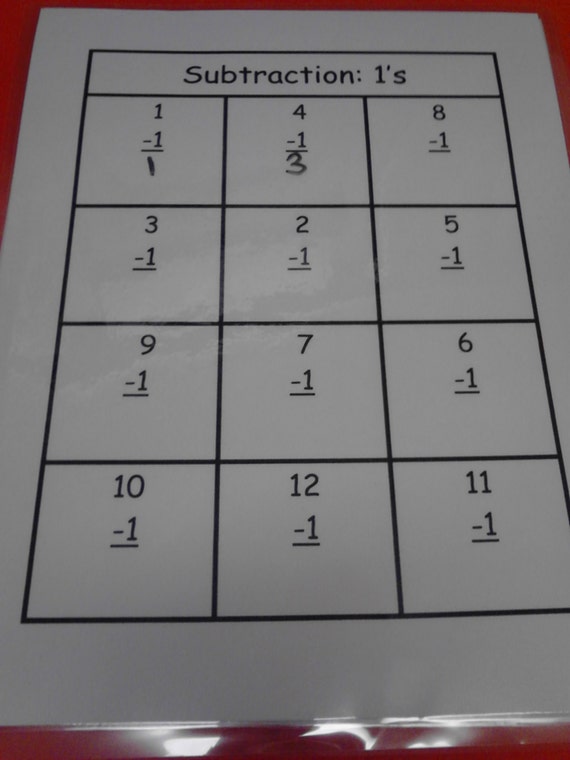 Subtraction Dry Erase Sheets Laminated Math Centers Kids