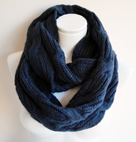 Items similar to lnfinity Scarf Navy Blue Scarf Men Women Scarf Knitted ...