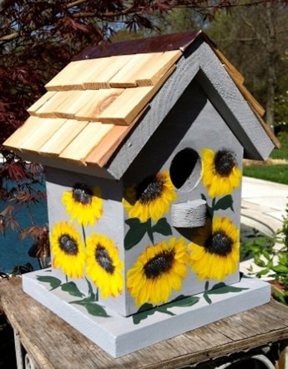 Items similar to Sunflower Hand Painted Bird House on Etsy