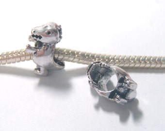 3 Beads - Dinosaur Animal Silver European Bead Charm E1307