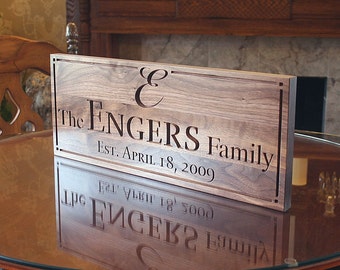 Family Established Sign, Last Name Sign, Personalized Sign, Carved Wedding Sign, Family Name Sign, Benchmark Custom Signs Walnut WW