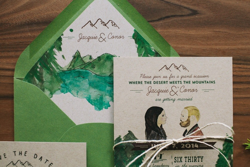 Watercolor Mountain Wedding invitation Custom by