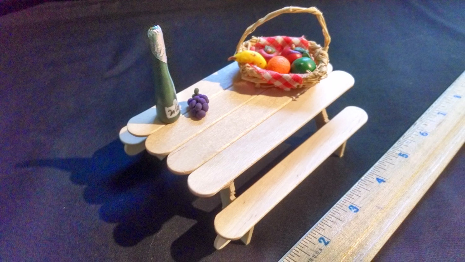 Mini Picnic Table Fruit Basket Bottle of Wine and Grapes by x10son