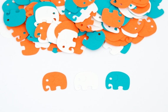 Elephant Baby Shower Decoration Confetti Orange Turquoise Il_570xn