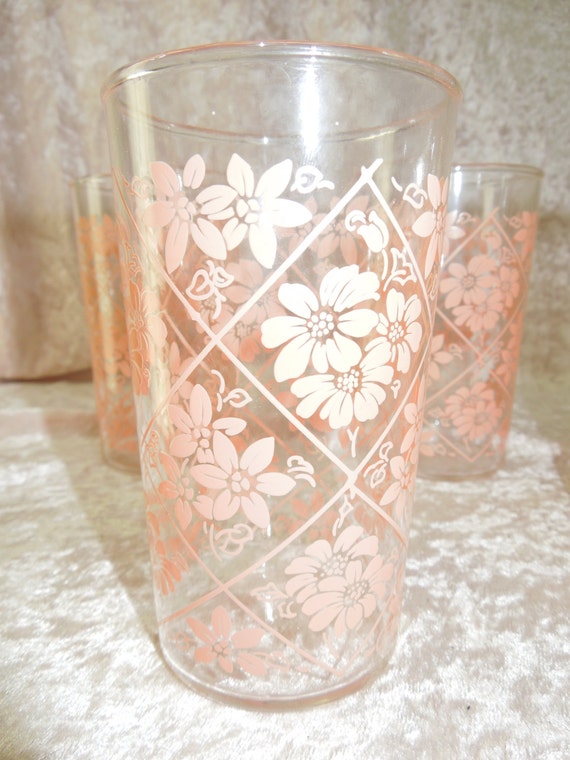 Anchor Hocking Drinking Glasses Pink Flowers Drinking Glasses