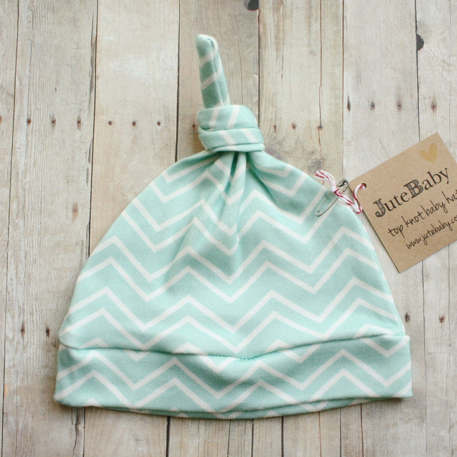 Organic Baby Top Knot Hat Mint Chevron Baby Hat in by JuteBaby
