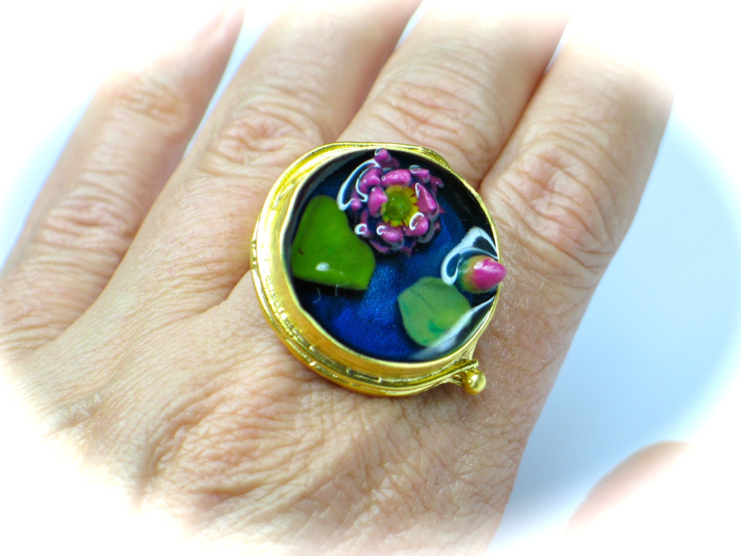 Perfect pond. Water lily. Resin ring. Resin jewelry. Modern