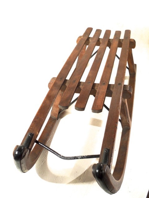 Antique Wood Snow Sledge Davos European Sled