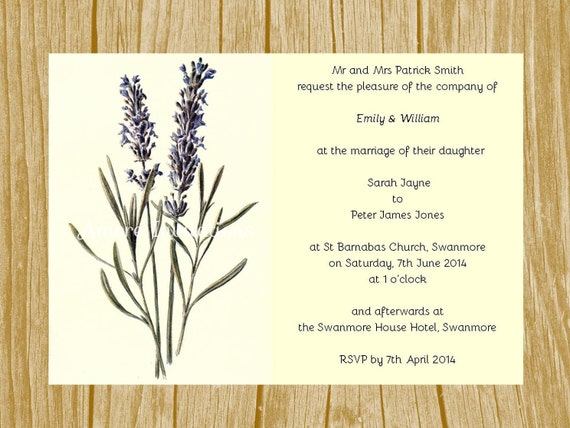 Printable A5 Vintage Lavender Wedding / Party Invitation Template ...