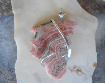 Rhodochrosite Silver Wrapped Pendant