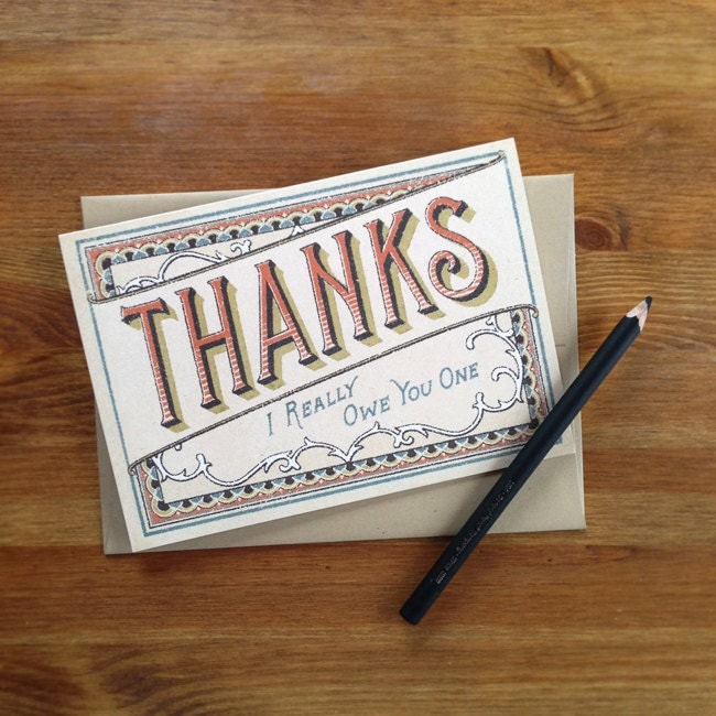 I Owe You One Thank You Card by ProjectType on Etsy