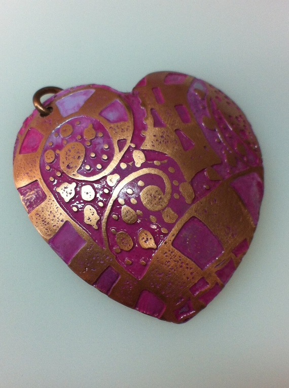 Etched Zentangle Copper 18g Pendant - Heart