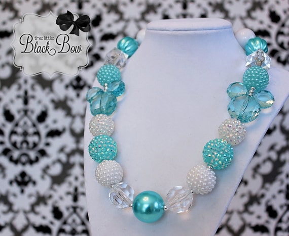 Elsa FROZEN Inspired Chunky Necklace Aqua Mint White Hidden Mickey Beads Child, Toddler or Baby Size Bubblegum Gumball Girls Beaded Necklace