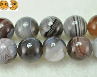15 inch strand of natural Botswana Agate smooth round beads 2mm 3mm 4mm 6mm 8mm 10mm 12mm 14mm