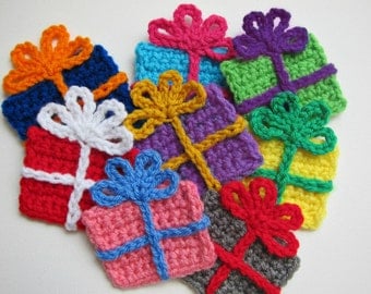 1pc 3.5" Crochet GIFT BOX Applique