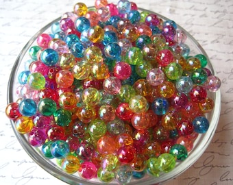 Small Beads, 8mm Translucent Beads, 50 pcs, AB Coating, Mixed Color Bubblegum Bead, Gumball Beads, Acrylic, Bracelet Beads, Spacer Beads