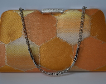 Bridal purse, metallic orange brocade handbag or clutch purse, 1970s vintage Japanese