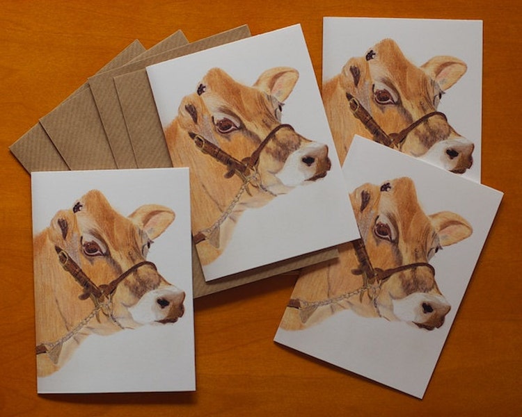 Cow Gift Cards Jersey Cow by BlackCatStudioArt on Etsy