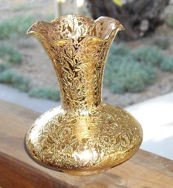 Vintage Gold Glass Vase 10